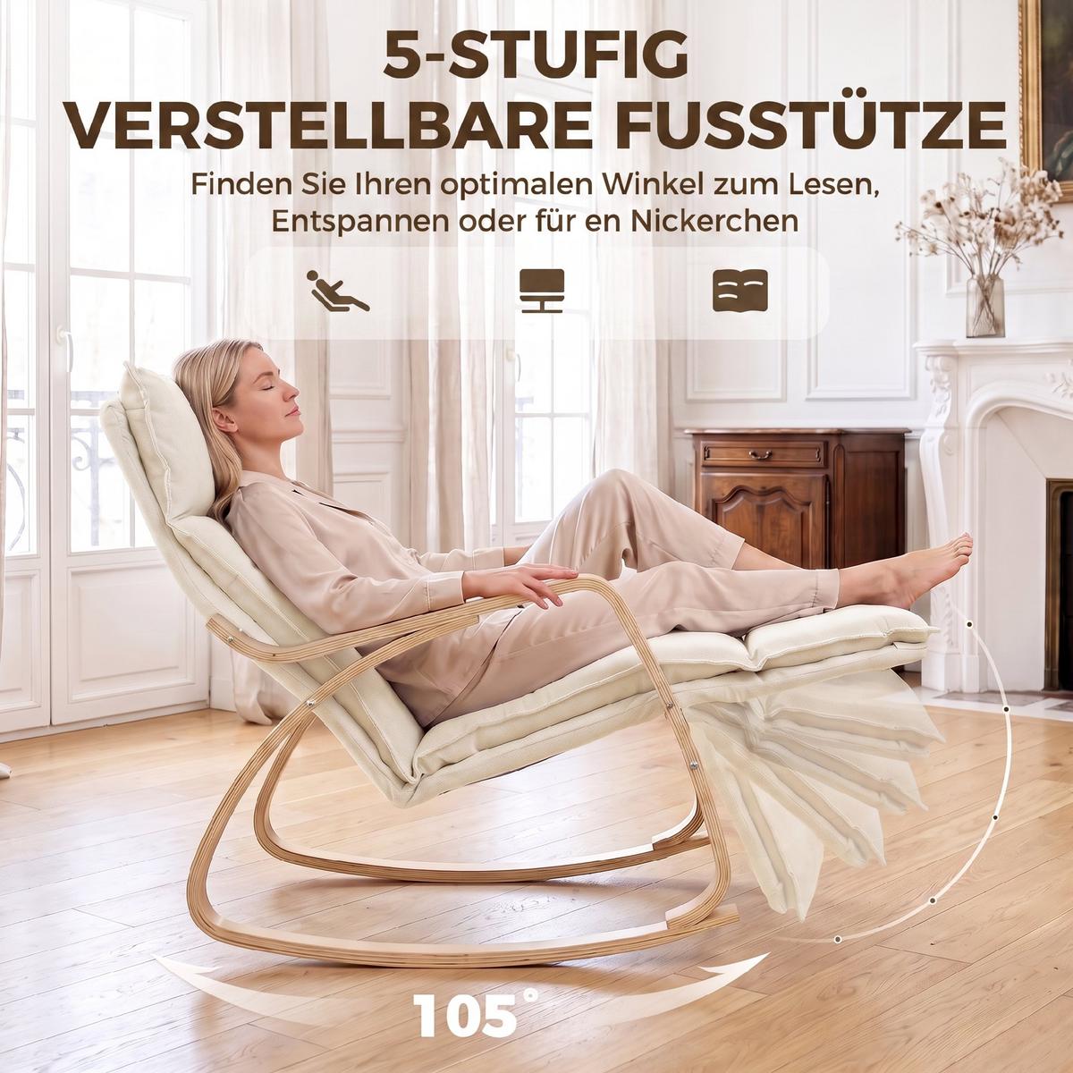 SCHAUKELSTUHL Polyester Cremeweiß - Creme/Schwarz, Birkenholz/Holzwerkstoff (67/92/106cm) - HOMCOM