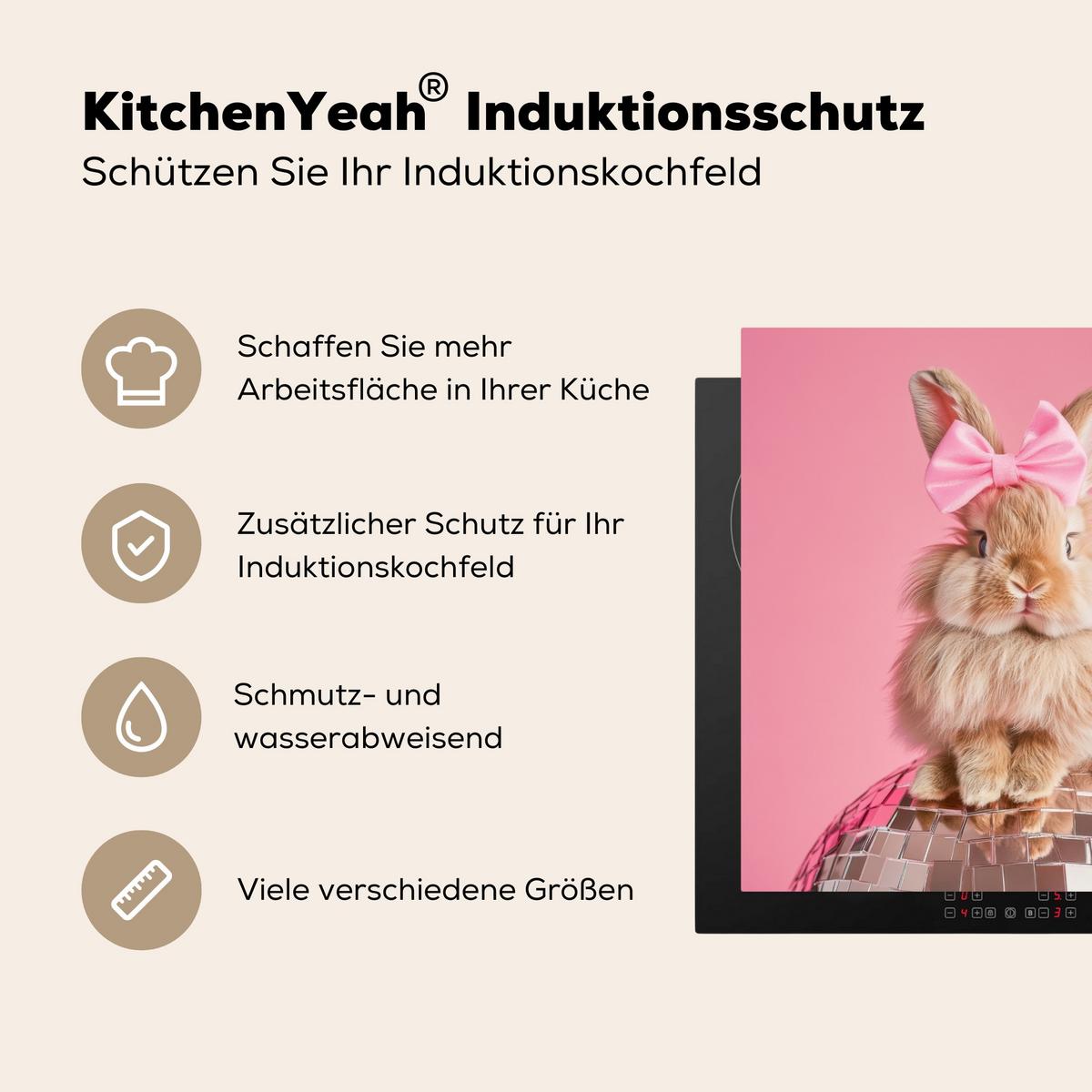 HERDABDECKPLATTE Schleife - Discoball - Kaninchen Induktionsmatte 78x78 cm - Pink, Kunststoff (78/78/0.2cm) - MuchoWow