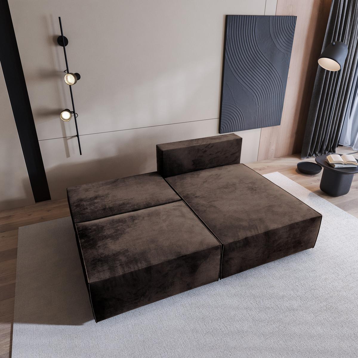 ECKSOFA FIORO M Braun Velours-Stoff mit Schlaffunktion - Braun/Grau, Holz/Kunststoff (204/148cm) - MASSENO