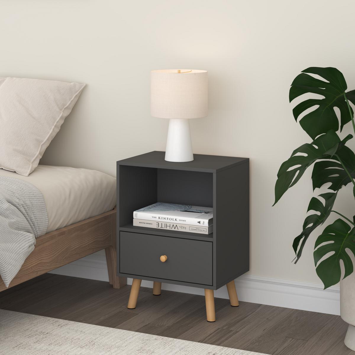 BEISTELLTISCH Sundsvall - Dunkelgrau/Naturfarben, Holz/Holzwerkstoff (30/40/54cm) - [en.casa]