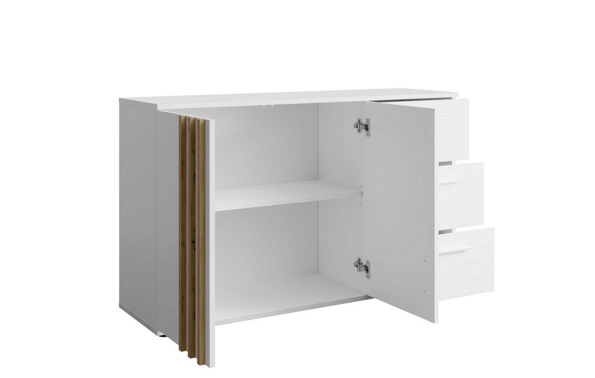 KOMMODE TECTONIC 119,8/72,7/35cm mit 3 Schubladen 2 Türen Weiß - Weiß, Holzwerkstoff (119.8/72.7/35cm) - MASSENO