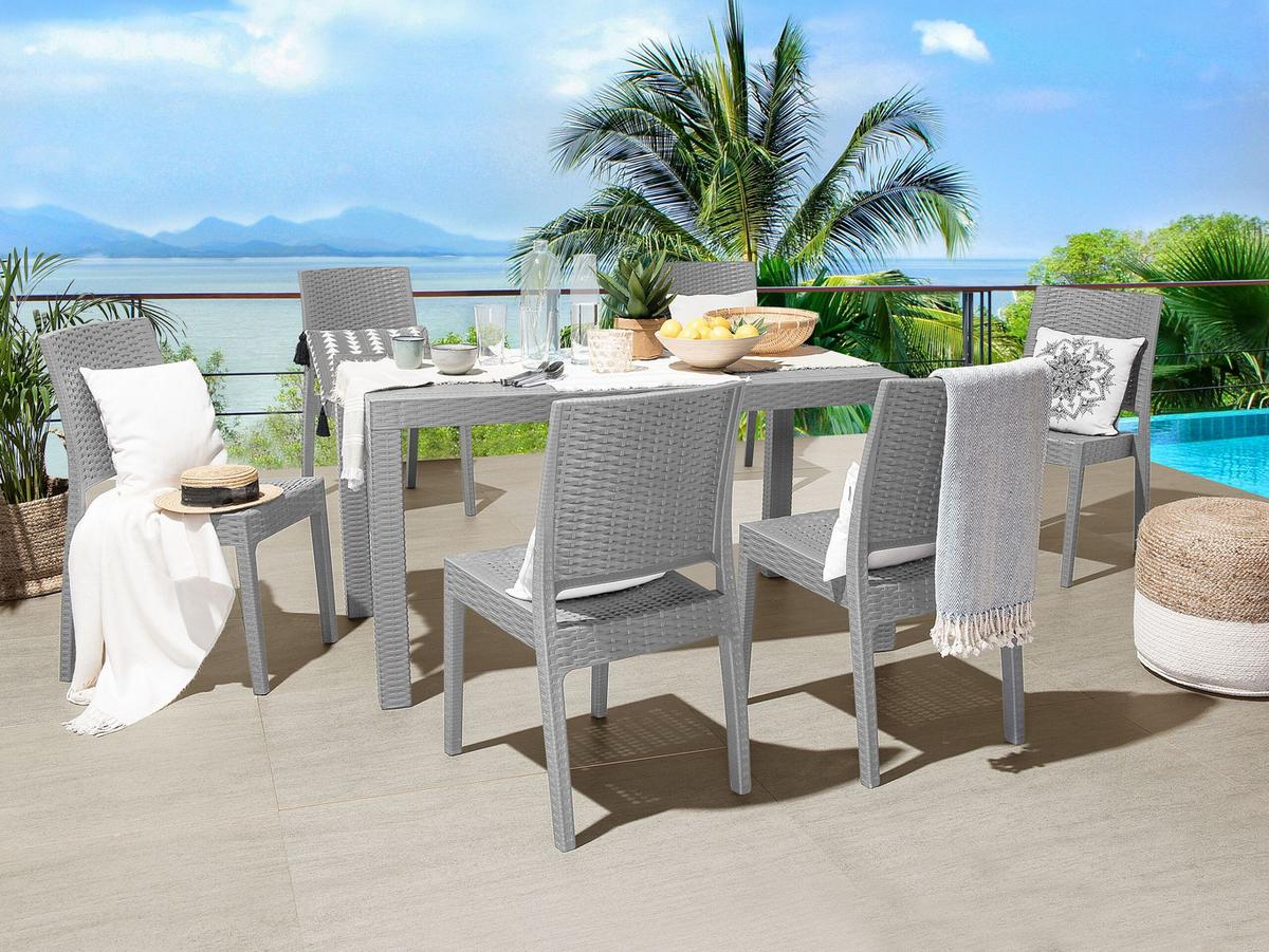 GARTENMÖBEL SET 6-Sitzer Rattanoptik hellgrau Fossano - Hellgrau, Kunststoff - Beliani