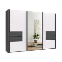 SCHWEBETÜRENSCHRANK 3-türig B312/H216/T65 cm, Korpus&Passepartout&Schubladen Grafit, Türen Weiß/Spiegel, Kleiderschrank inkl. Vollausstattung / 22063 - Bordeaux/Graphitfarben, Holzwerkstoff/Metall (312/216/65cm) - luma-home