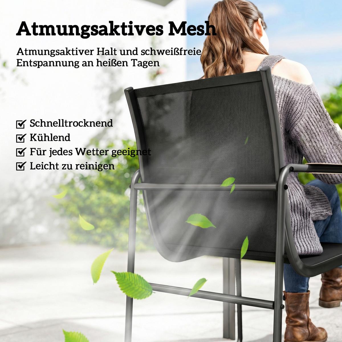 GARTENGARNITUR 7 TLG. Atmungsaktive Stühle Schwarz - Schwarz/Teakfarben, Metall - Outsunny
