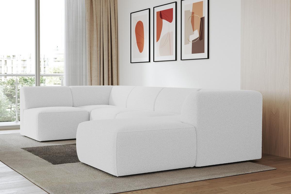 WOHNLANDSCHAFT Ottomane Rechts MOVO-L 345x180x78 cm Weiß Bouclé - Weiß, Holzwerkstoff/Kunststoff (180/78/345cm) - ALTDECOR