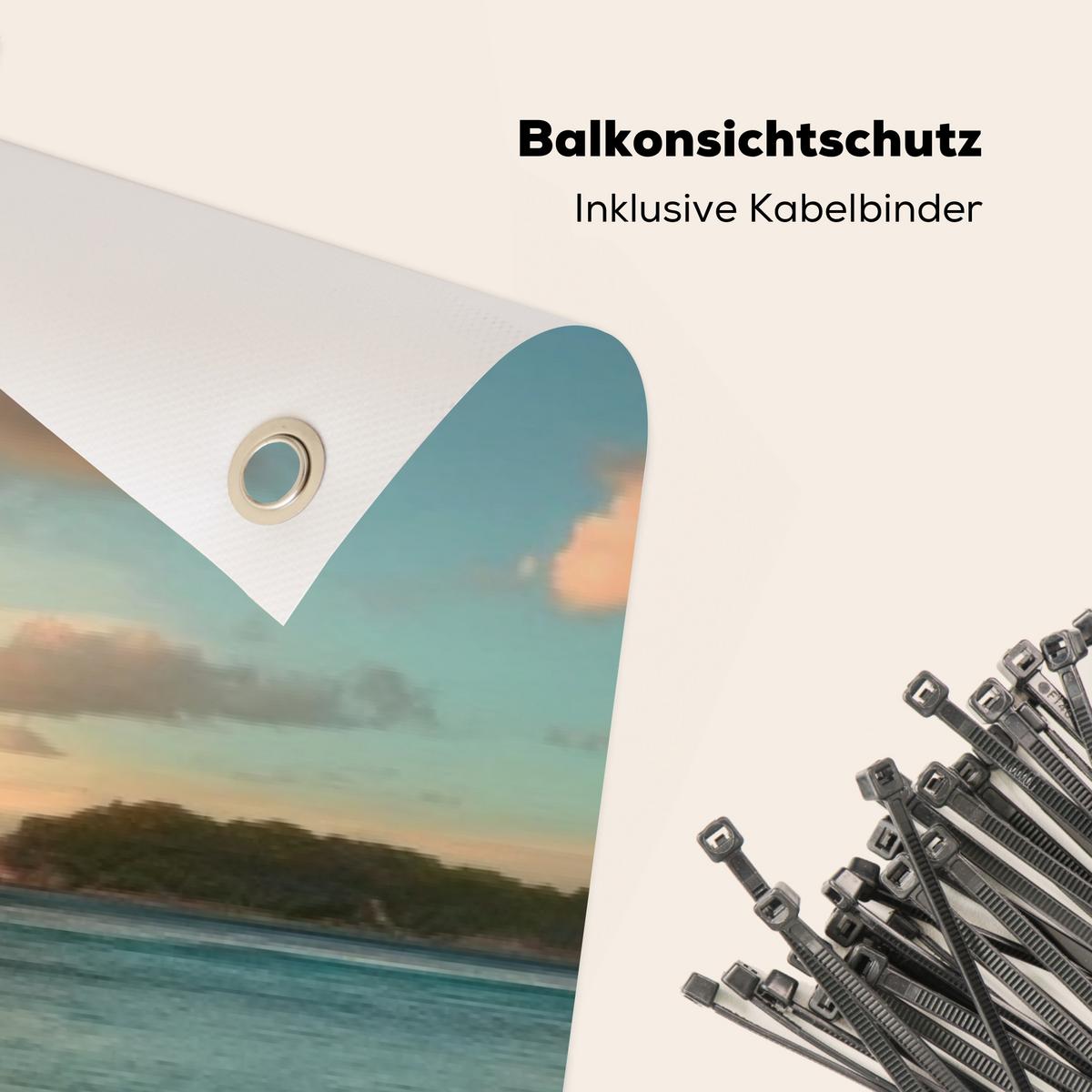BALKON-SICHTSCHUTZ Strand - Palmen - Meer - Sonnenuntergang Witterungsbeständig 300x80 cm - Samtahornfarben, Kunststoff (300/80cm) - MuchoWow