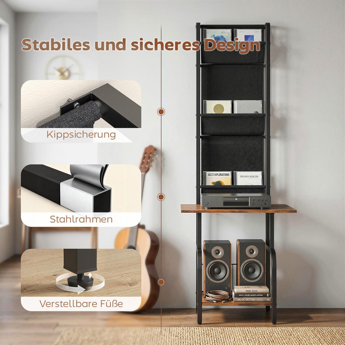 CD-REGAL Stahl Spanplatte Rustikal-Braun - Braun, Holzwerkstoff (48.5/144/50cm) - HOMCOM
