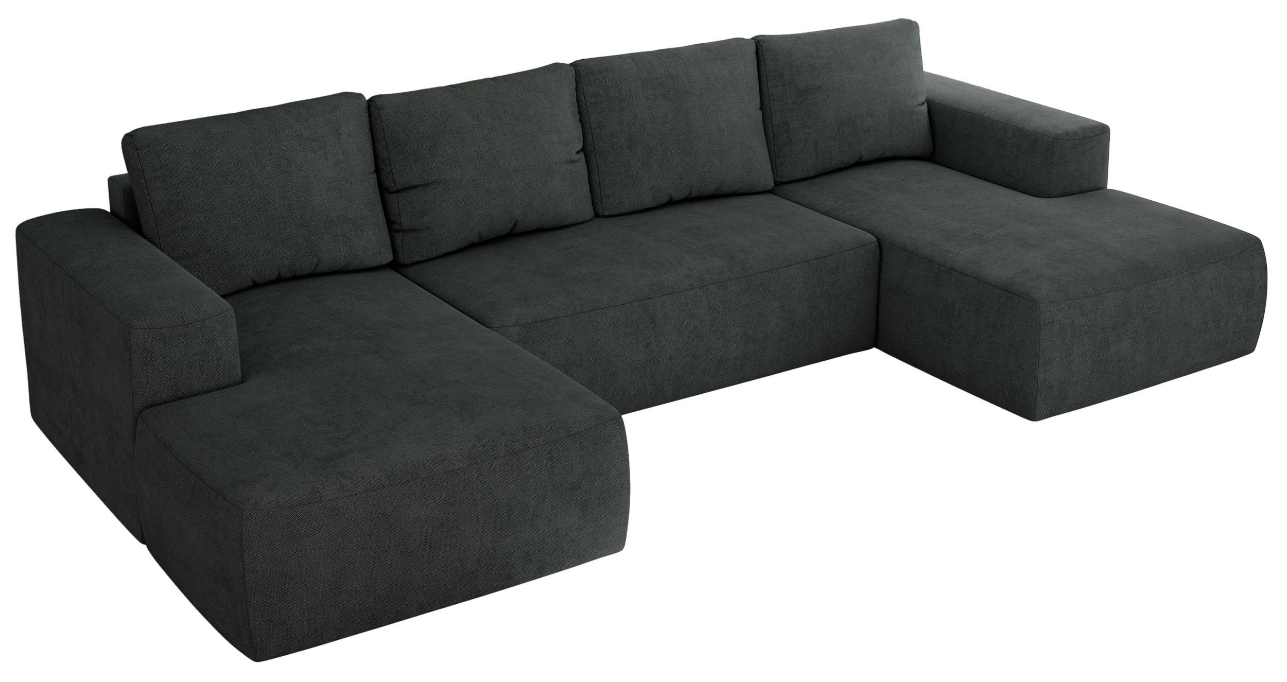 WOHNLANDSCHAFT TRENTINO U Dunkelgrau Struktur - Dunkelgrau/Schwarz, Kunststoff/Textil (334/91/163cm) - MKS