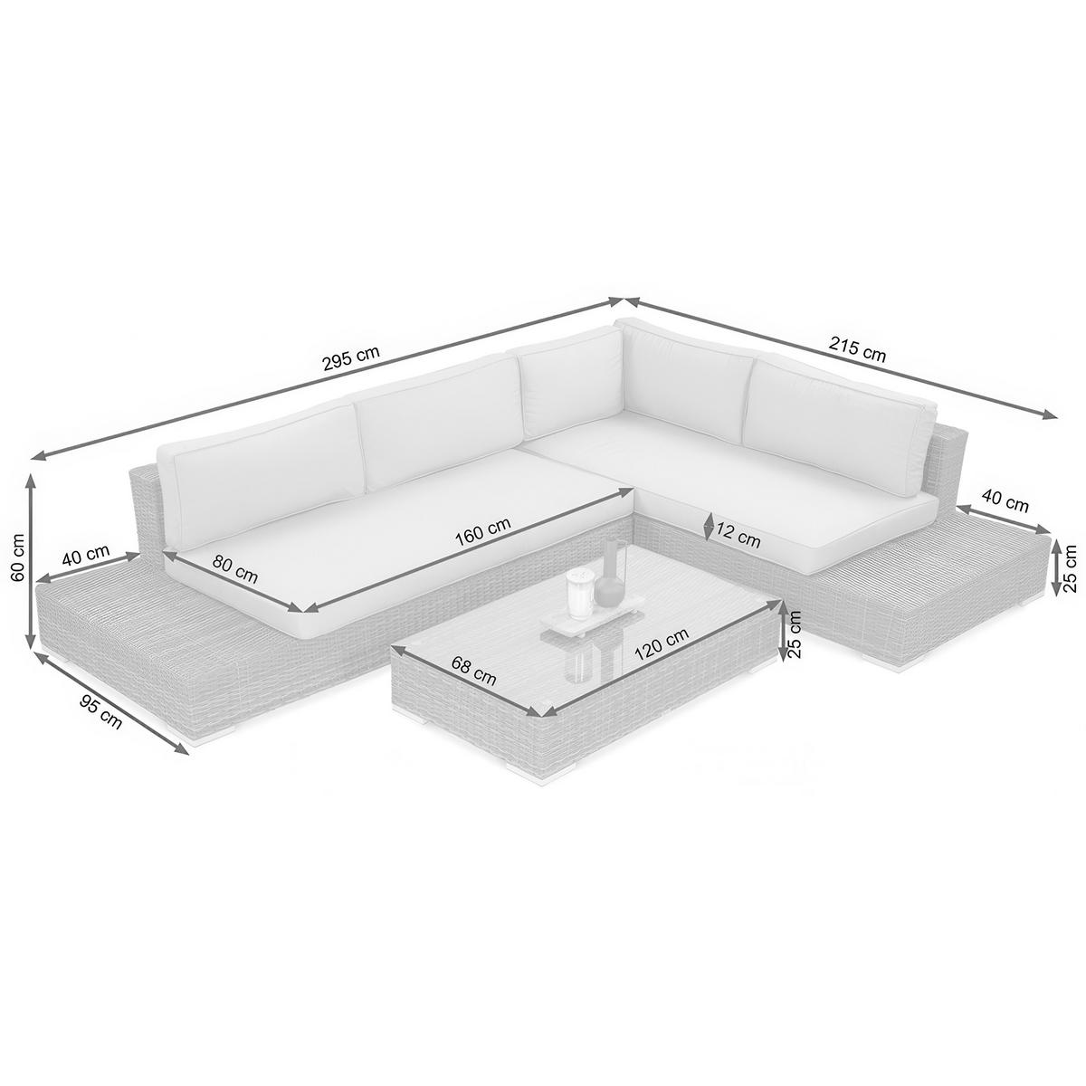 GARTENSET Firenze, aus Technorattan, Ecksofa und Kaffeetisch, für 4 Personen, Dunkelgrau - Dunkelgrau/Beige, Naturmaterialien - Beautysofa
