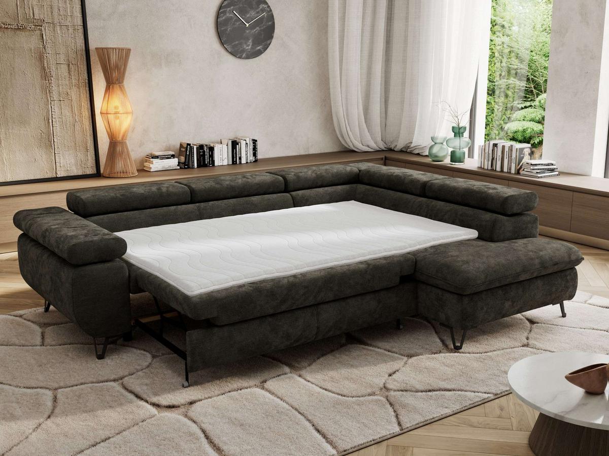 ECKSOFA PABLO L Dunkelgrau Schenille glatt - Rechts Seite - Dunkelgrau/Schwarz, Textil/Metall (273/208cm) - MKS