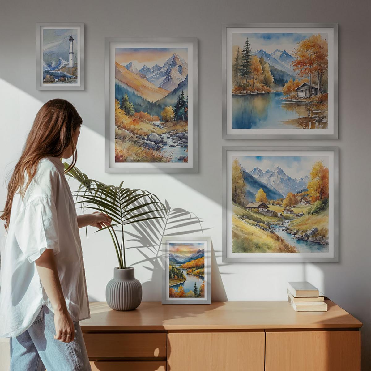 BILDER SET 5er Set - 50x50 cm & 20x30 cm & 40x60 cm Silberner Rahmen - Polnische Städte Ustka Tarnów Sopot - Silberfarben, Kunststoff (40/60cm) - TULUP