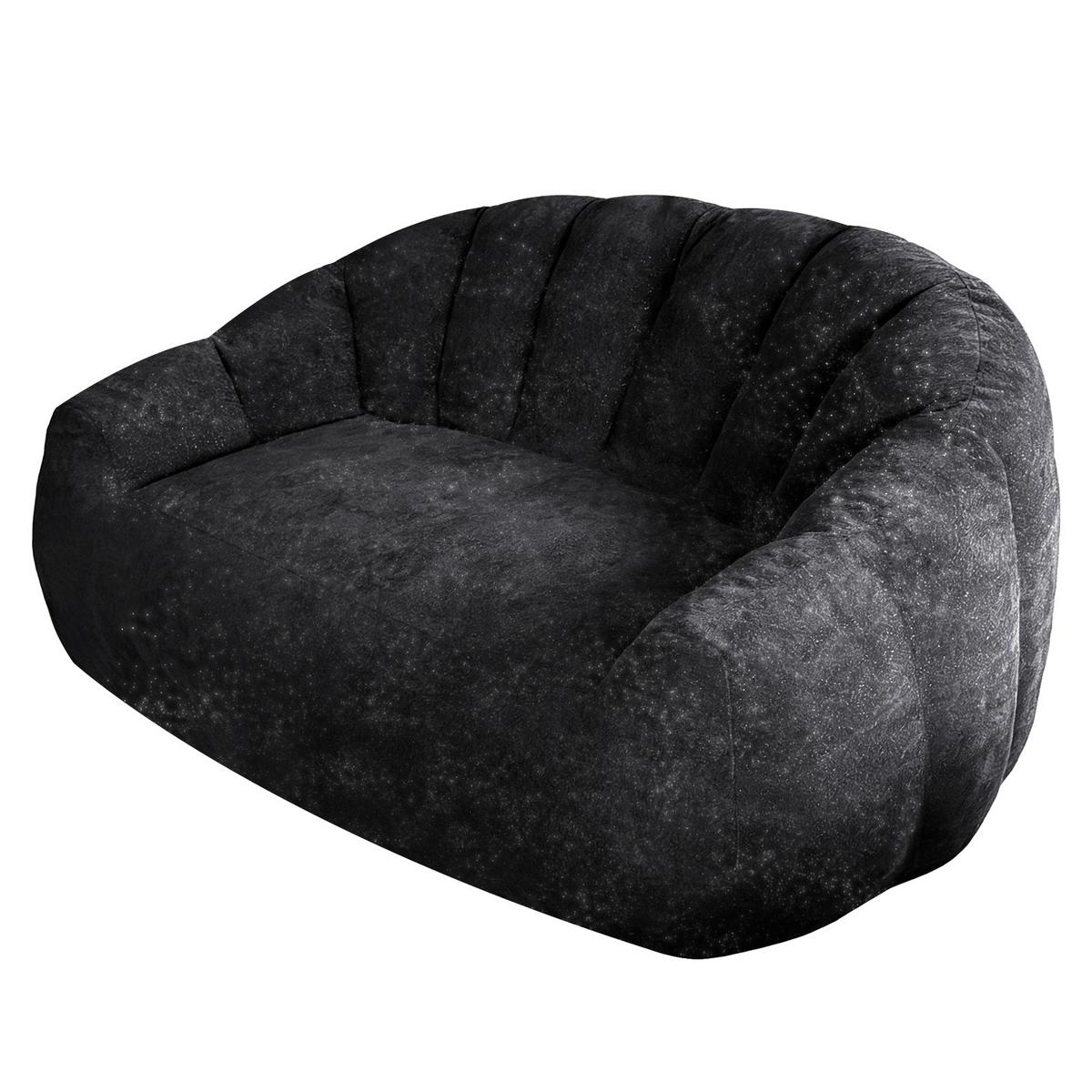 2-SITZER SOFA aus Flanell mit skulpturaler Wellen-Rückenlehne - Schwarz, Textil (140/61/98cm) - Urban Meuble