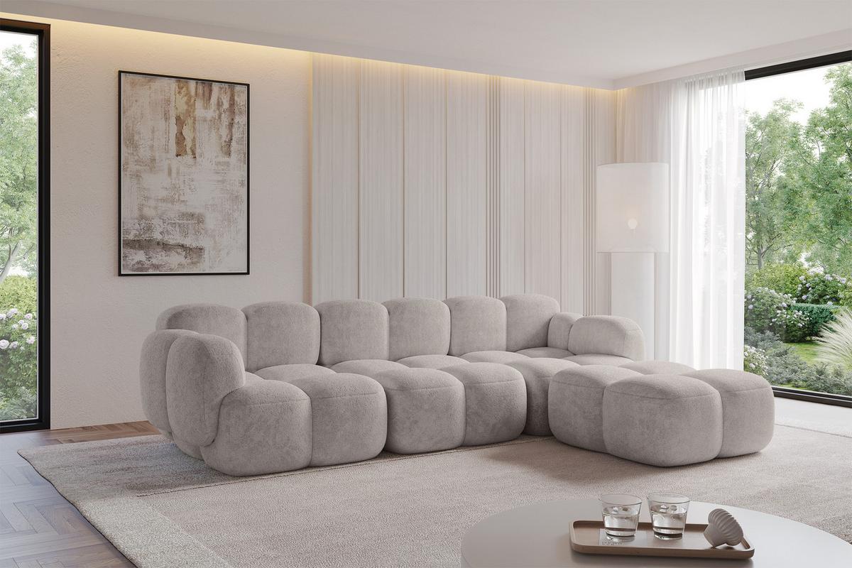 ECKSOFA modulares Sofa Rechts Miko-L2 302x205x75 Hellgrau Velours - Hellgrau/Schwarz, Holzwerkstoff/Kunststoff (302/205cm) - ALTDECOR