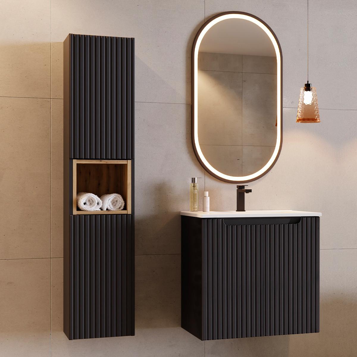 BADMÖBEL 60cm Riva 2er-Set Schwarz - Schwarz, Holzwerkstoff (60/57/40cm) - Petits-meubles