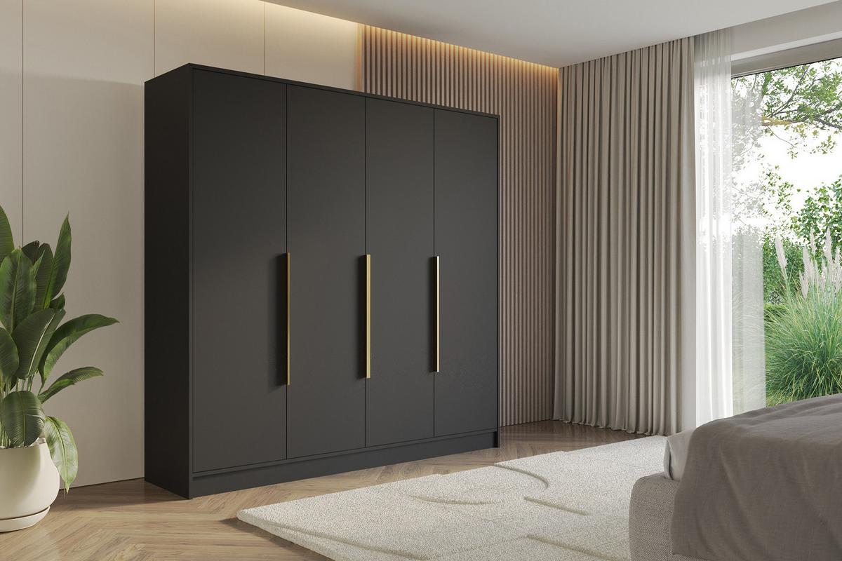 KLEIDERSCHRANK - PORTO - 200 - Schwarz - Goldfarben/Schwarz, Holzwerkstoff (200/200/51cm) - ALTDECOR