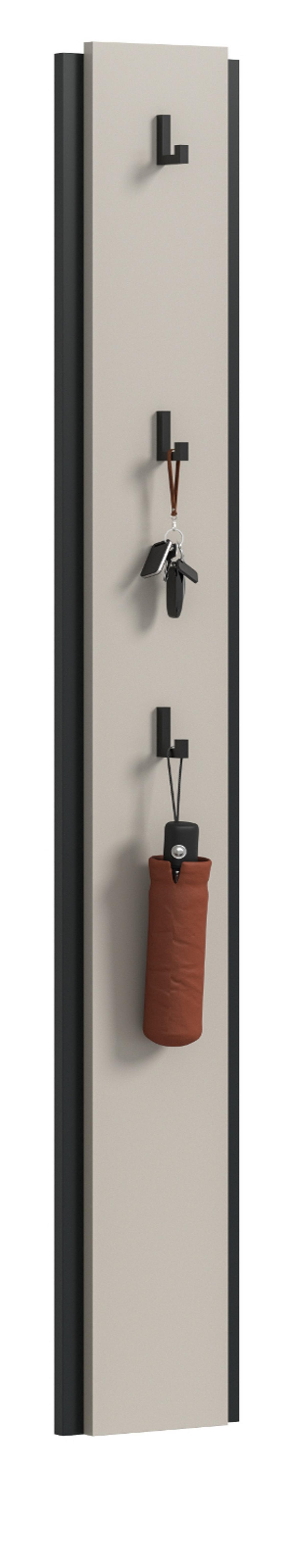 GARDEROBENPANEEL Kaschmir 21 x 150 cm, Wandgarderobe mit 3 Haken - Kaschmir/Schwarz, Holzwerkstoff (21/150/3cm) - Inn.Furn