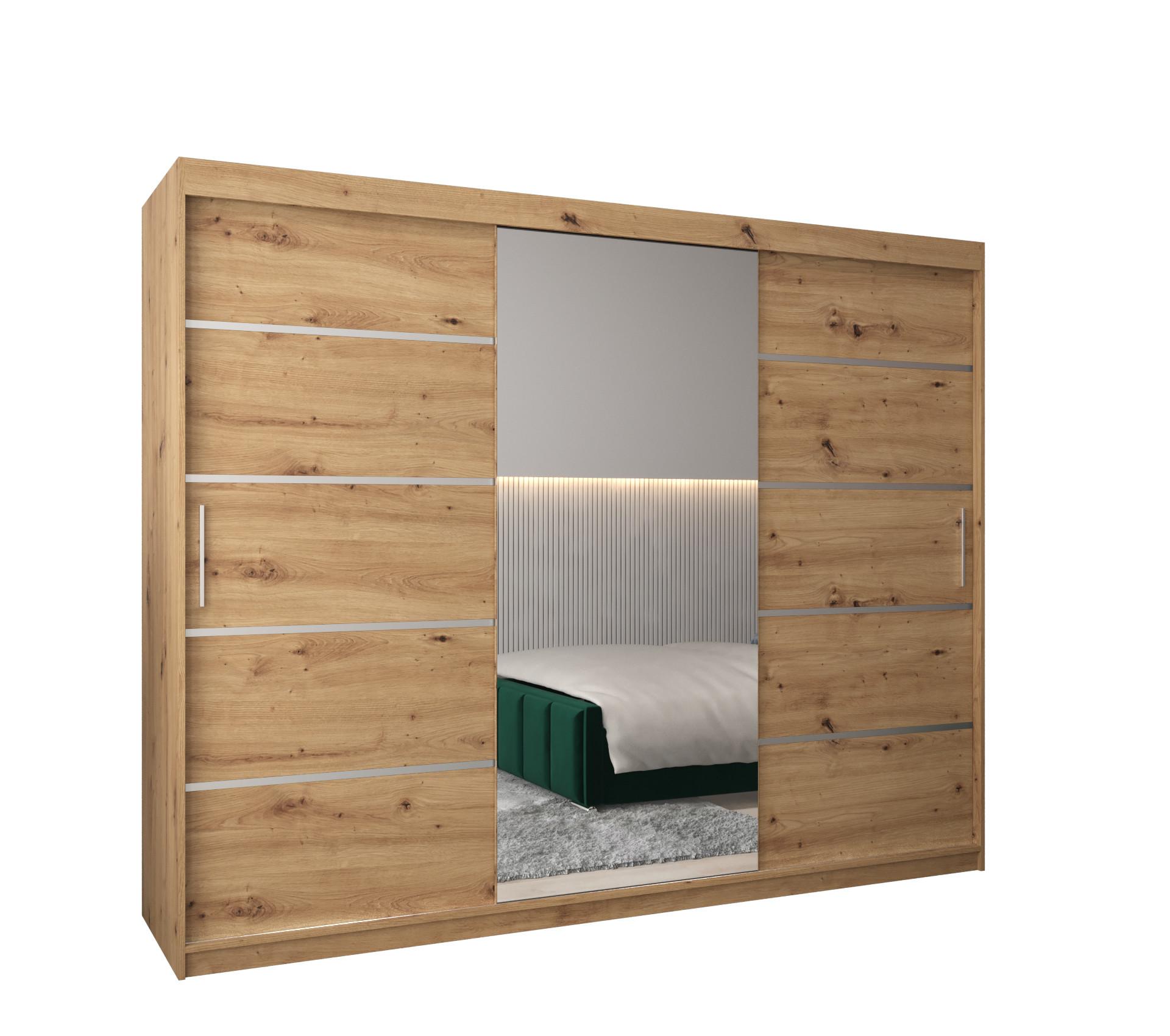 SCHWEBETÜRENSCHRANK 200/250/62 3-türig - Silberfarben/Eiche Artisan, Holz/Kunststoff (250/200/62cm) - MÖBEL KRYSPOL