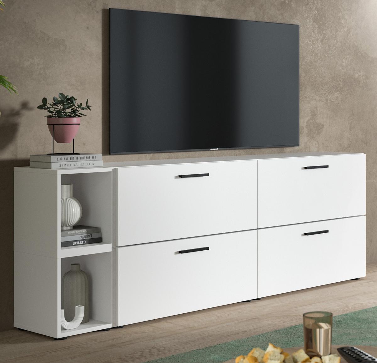 TV-LOWBOARD weiß 176 cm, Fernsehtisch hängend / stehend - Schwarz/Weiß, Holzwerkstoff/Kunststoff (176/67/34cm) - Inn.Furn