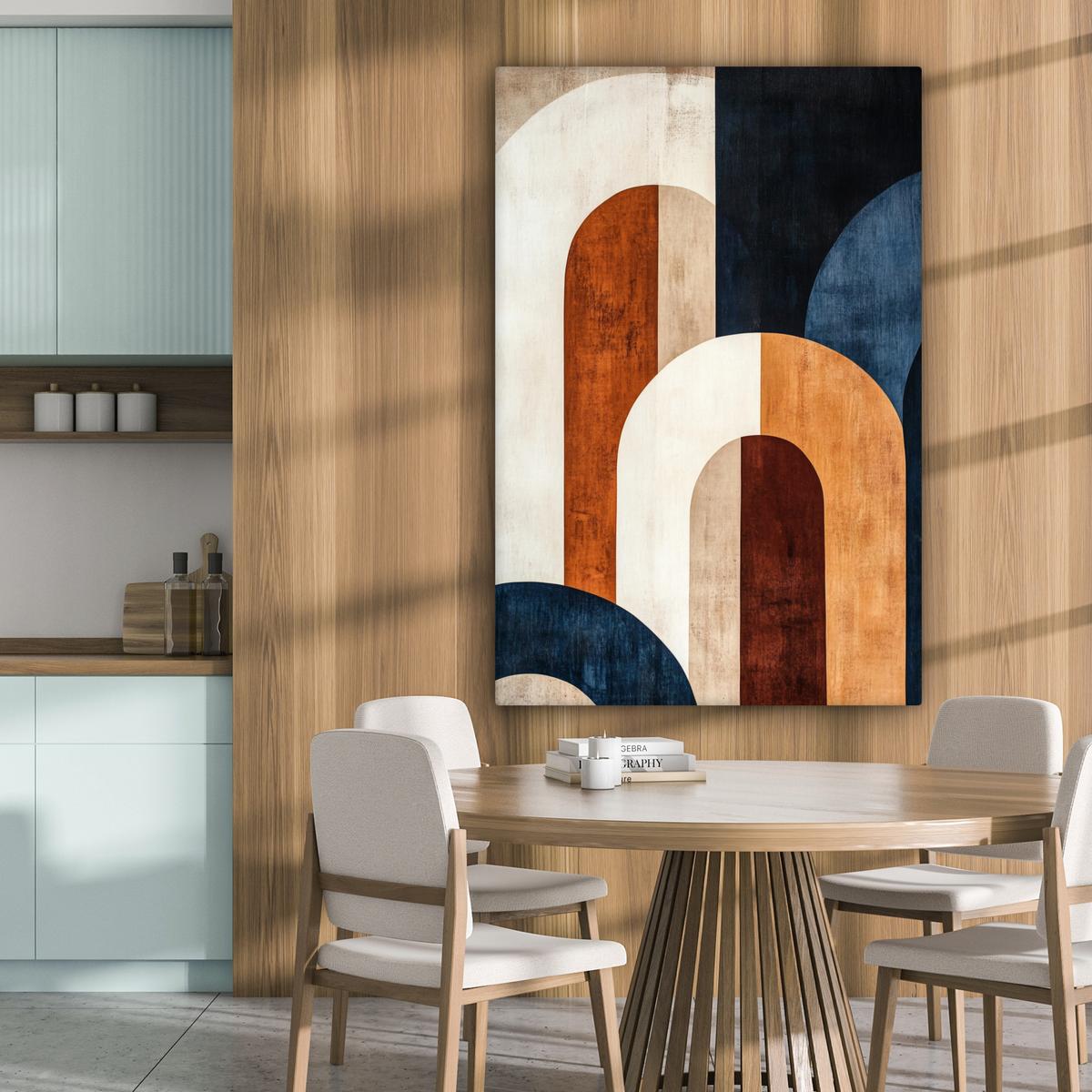 LEINWANDBILD Abstrakt - Formen - Dunkelblau Deko XXL 80x120 cm - Cognac, Textil (80/120cm) - MuchoWow