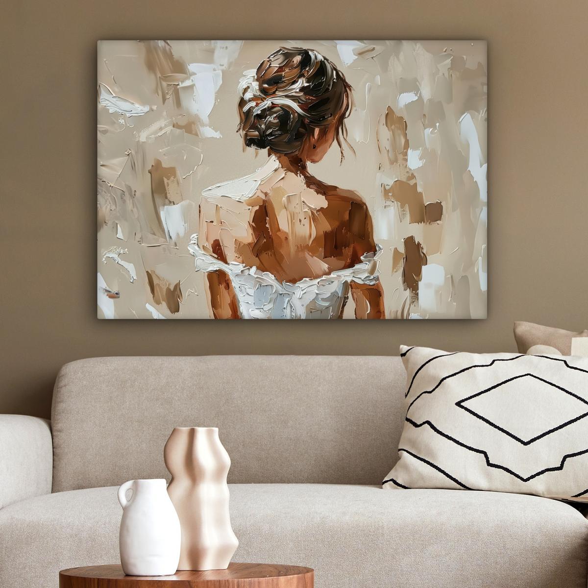 LEINWANDBILD Frau - Farbe - Abstrakt - Beige - Modern Wandbilder 80x60 cm - Sandfarben, Textil (80/60cm) - MuchoWow