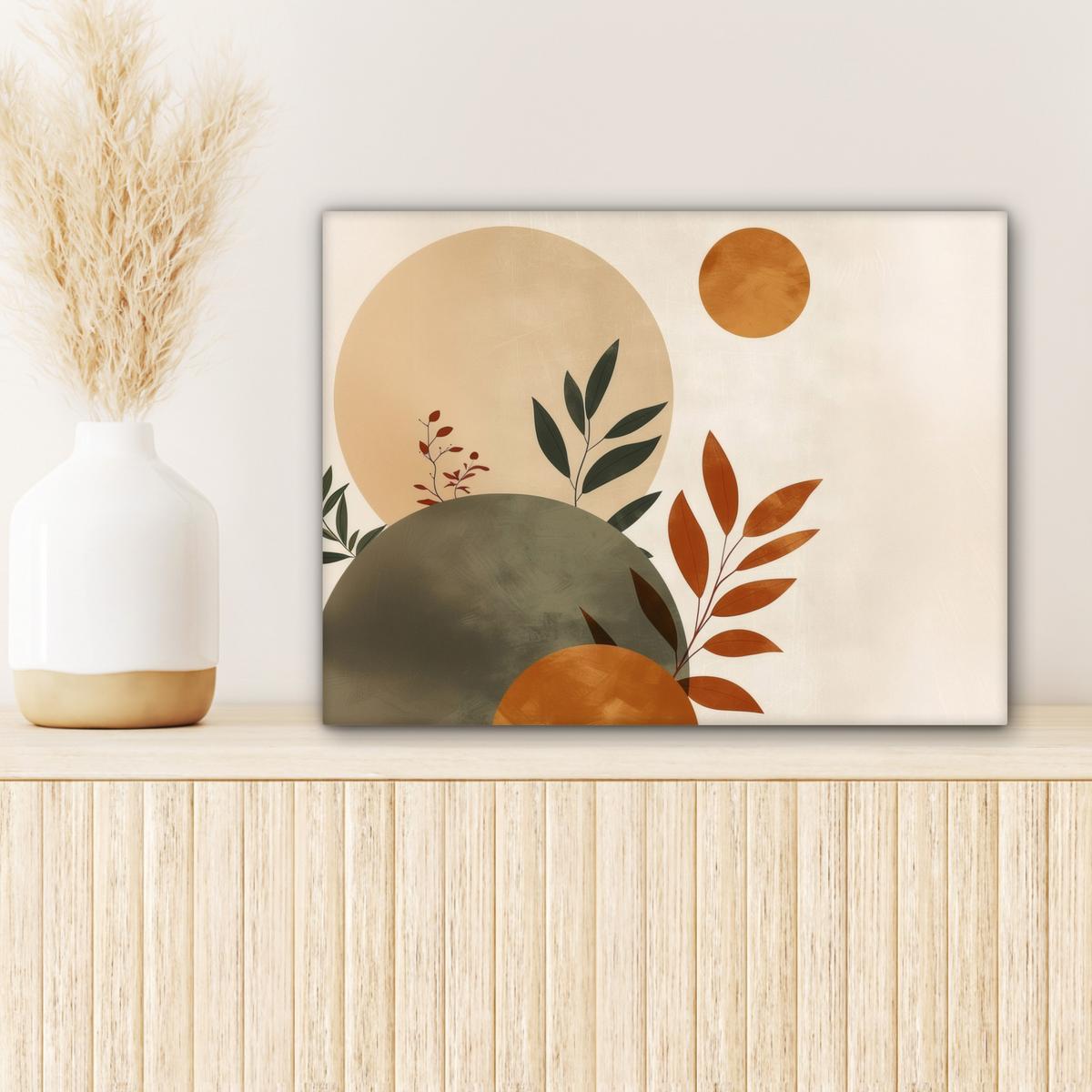 LEINWANDBILD Formen - Rund - Blätter - Beige Wandbild 40x30 cm - Rostfarben, Textil (40/30cm) - MuchoWow