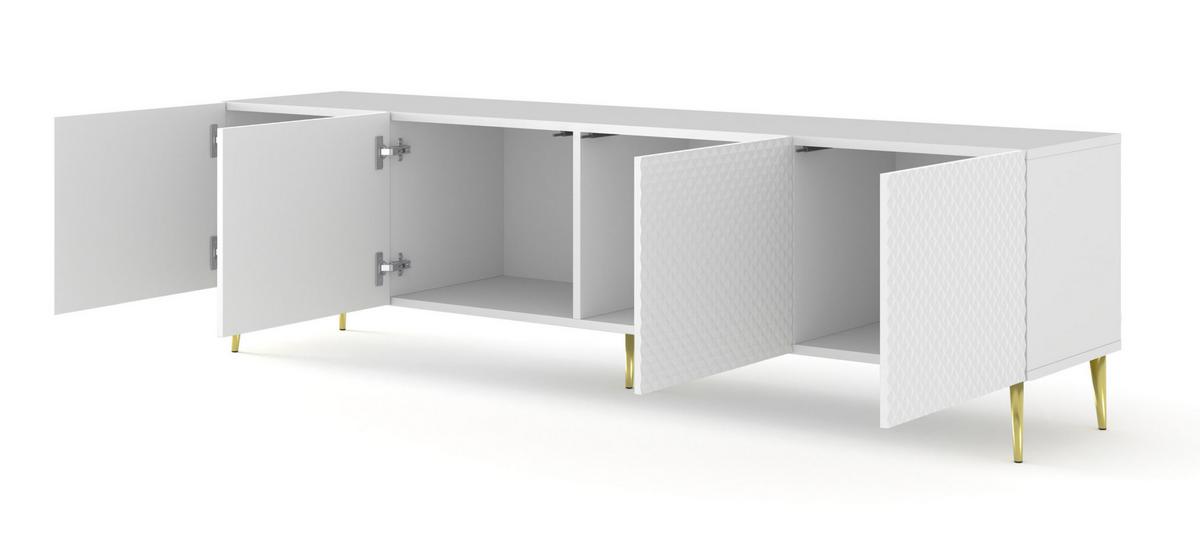 TV LOWBOARD Weiß, Weiß Hochglanz, Gold 200/56/42 - Weiß Hochglanz/Weiß, Holzwerkstoff (200/56/42cm) - RAUMHIRSCH FURNITURE