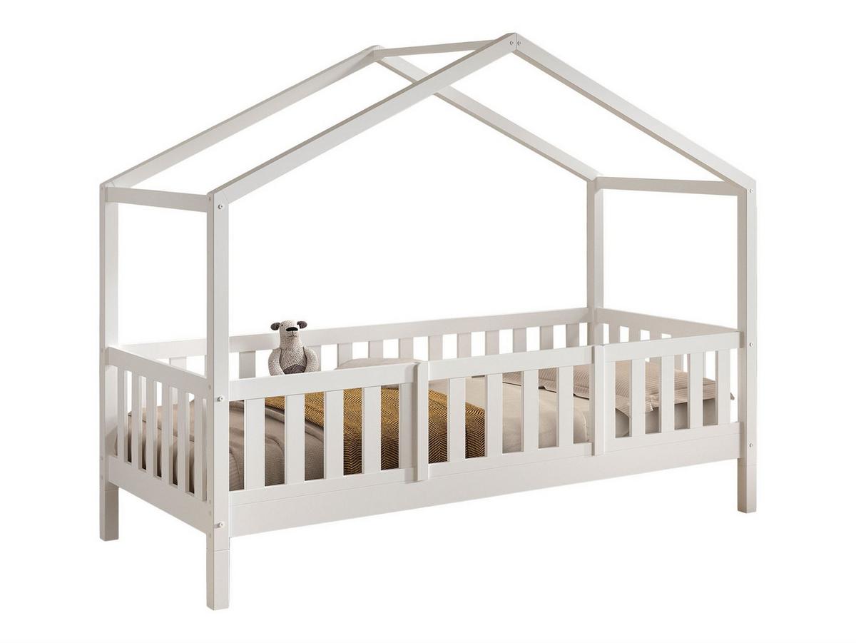 HAUSBETT Kapua 90x200 mit Rausfallschutz Kiefer Massivholz weiß - Weiß, Holz (90/200cm) - 58aufmkessel