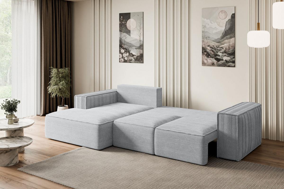 ECKSOFA mit Schlaffunktion und Bettkasten SERRA-L-S - 266x161x87 cm Grau Cord - Schwarz/Grau, Holzwerkstoff/Kunststoff (266/161cm) - ALTDECOR