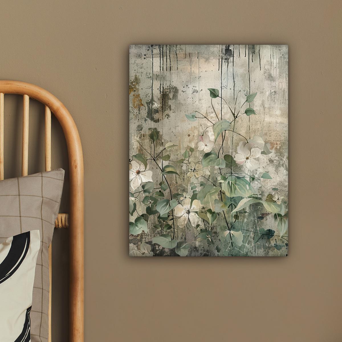 LEINWANDBILD Blumen - Blätter - Abstrakt - Modern Room Decor 30x40 cm - Grau, Textil (30/40cm) - MuchoWow