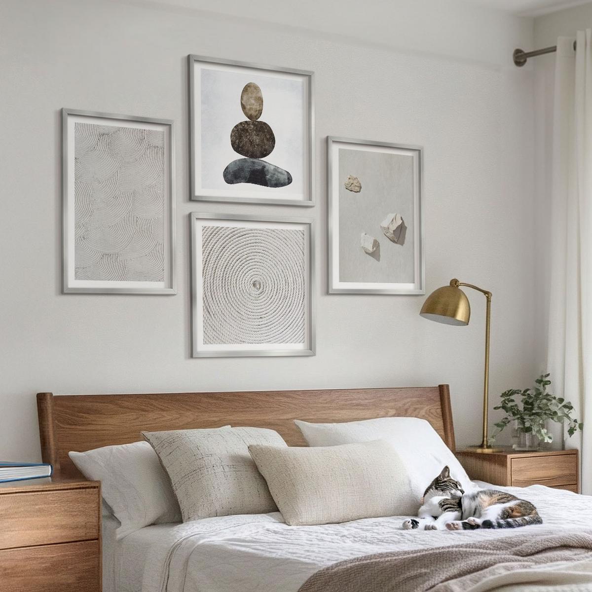 BILDER SET 4er Set - 50x50 cm & 40x60 cm Silberner Rahmen - Sandsteine moderne Farbe - Silberfarben, Kunststoff (50/50cm) - TULUP
