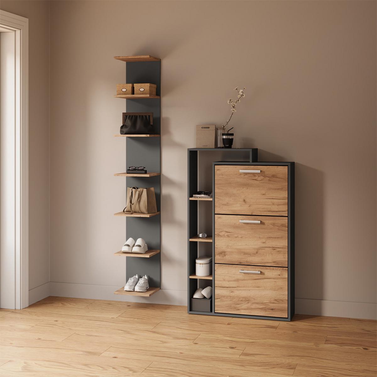 WANDREGAL Vesuvio Anthrazit 30 x 190 cm - Anthrazit, Holzwerkstoff (30/190/28cm) - Livinity®