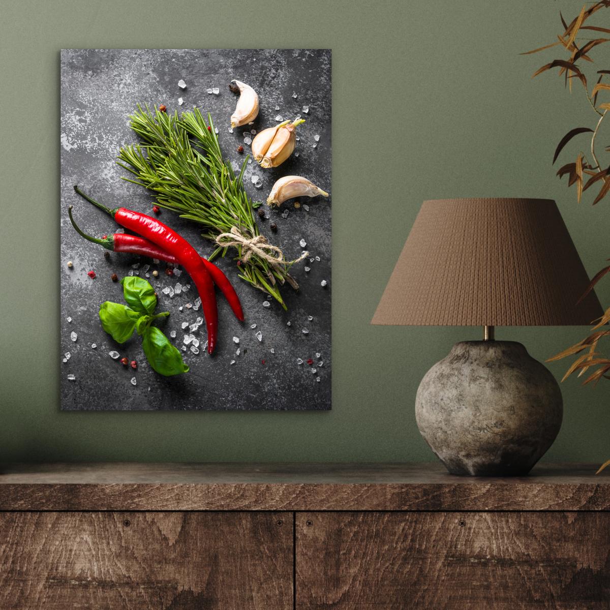 METALLBILD Pfeffer - Kräuter - Gewürze - Beton 30x40 cm - Dunkelgrau, Metall (30/40cm) - MuchoWow