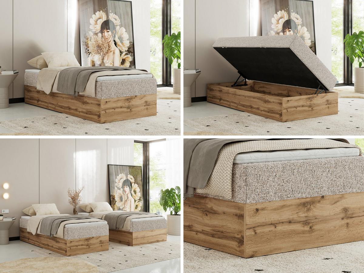 BOXBETT WOOD ZERO 90/200 - Beige Struktur - H4 - Topper T25 - Beige, Textil (90/200cm) - MKS