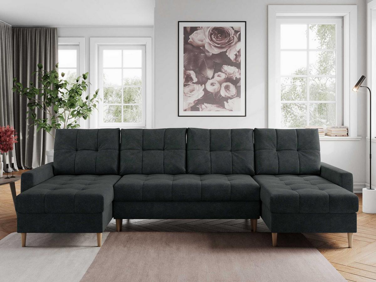 WOHNLANDSCHAFT Colin U Struktur Dunkelgrau - Dunkelgrau/Braun, Holz/Textil (290/75/140cm) - MKS