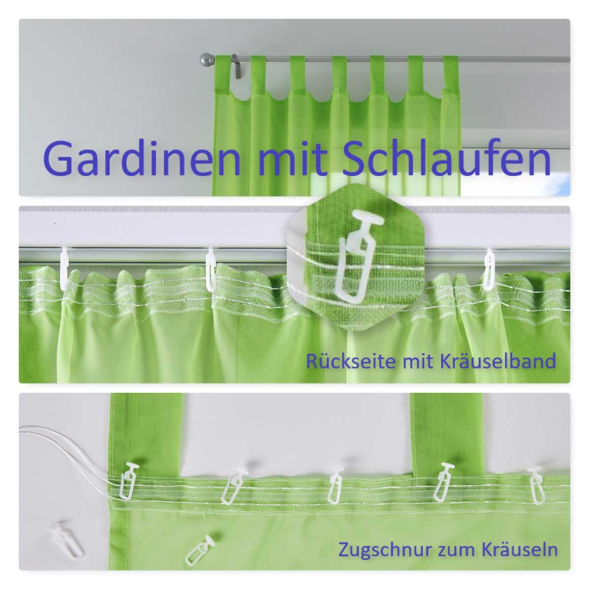 2 SCHLAUFENGARDINEN Voile 245x140 cm Apfelgrün - Grün, Textil (140/245cm) - Gardinenbox.eu