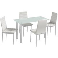5-TLG. Essgruppe, Esstisch mit 4 Stühlen, Küchentisch mit Hartglasplatte Weiß - Weiß, Kunststoff (60/97/120cm) - HOMCOM