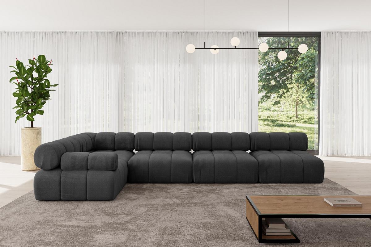 ECKSOFA modulares Sofa Mende-L3 - 380x190x70 cm Schwarz Velours - Schwarz, Holzwerkstoff/Textil (380/190cm) - ALTDECOR