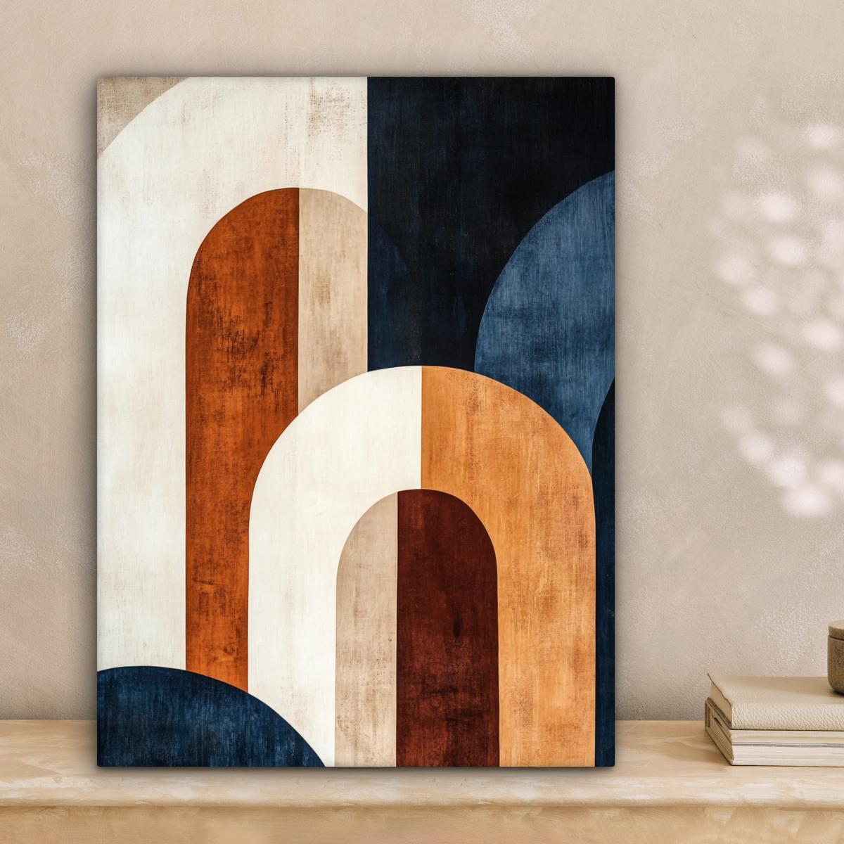 LEINWANDBILD Abstrakt - Formen - Dunkelblau Room Decor 30x40 cm - Cognac, Textil (30/40cm) - MuchoWow