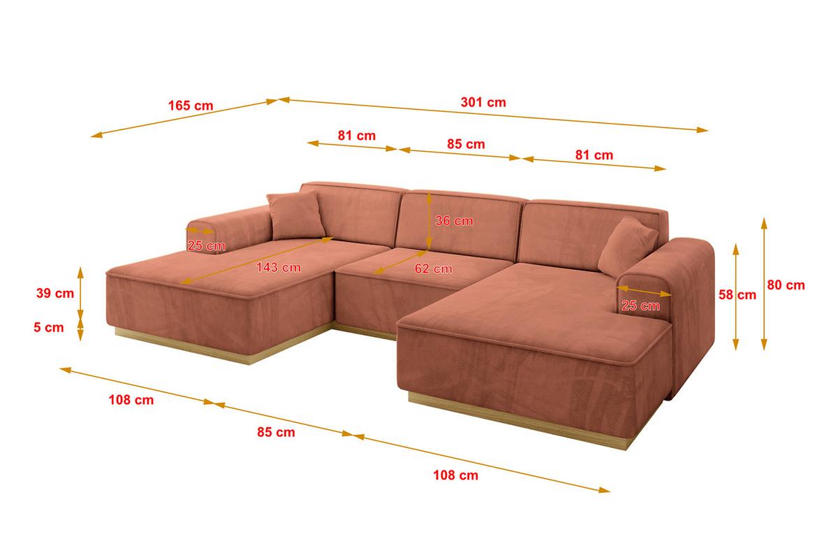 WOHNLANDSCHAFT IREA-U1-v2 - 301x165x80 cm Apricot - Koralle, Holzwerkstoff/Textil (301/80/165cm) - ALTDECOR
