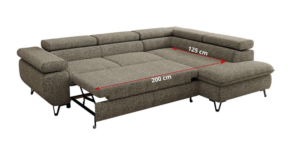 ECKSOFA PABLO L Grau Struktur - Rechts Seite - Schwarz/Grau, Textil/Metall (273/208cm) - MKS