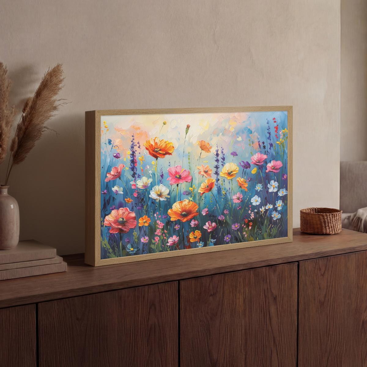 WANDLEUCHTE MIT AKKU Blumen - Natur - Aquarell - Kunst 60x40 cm - Multicolor, Holzwerkstoff (60/40/8cm) - OnlyWow