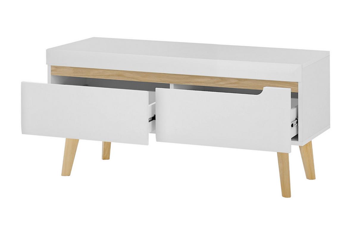 TV-LOWBOARD weiß matt, Eiche, skandinavisch 107 cm, TV-Unterteil mit Vollauszug - Eichefarben/Weiß, Holz/Holzwerkstoff (107/50/50cm) - Furn.Design