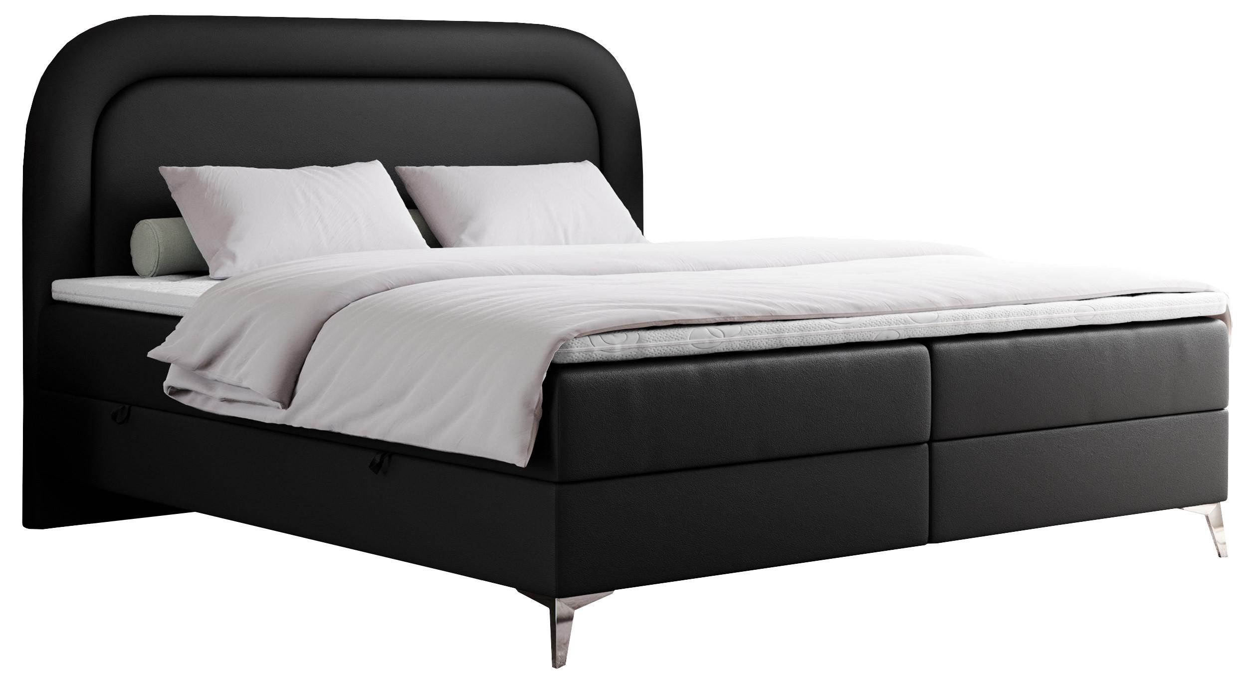 BOXBETT EIRA 180/200 Schwarz Kunstleder - H4 - Silberfarben/Schwarz, Holz/Textil (180/200cm) - MKS