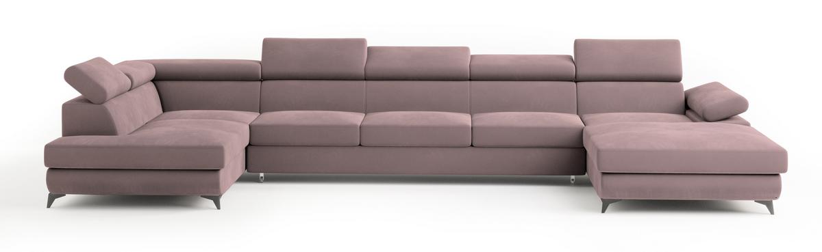 WOHNLANDSCHAFT MONTIVA Lila Velours-Stoff mit Schlaffunktion - Lila, Holz (410/89/190cm) - MASSENO