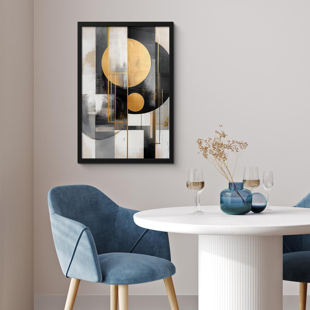 POSTER MIT RAHMEN Abstrakt - Gold - Silber - Formen - Ästhetisch - Modern Bilder mit Rahmen 40x60 cm - Goldfarben, Papier (40/60cm) - MuchoWow