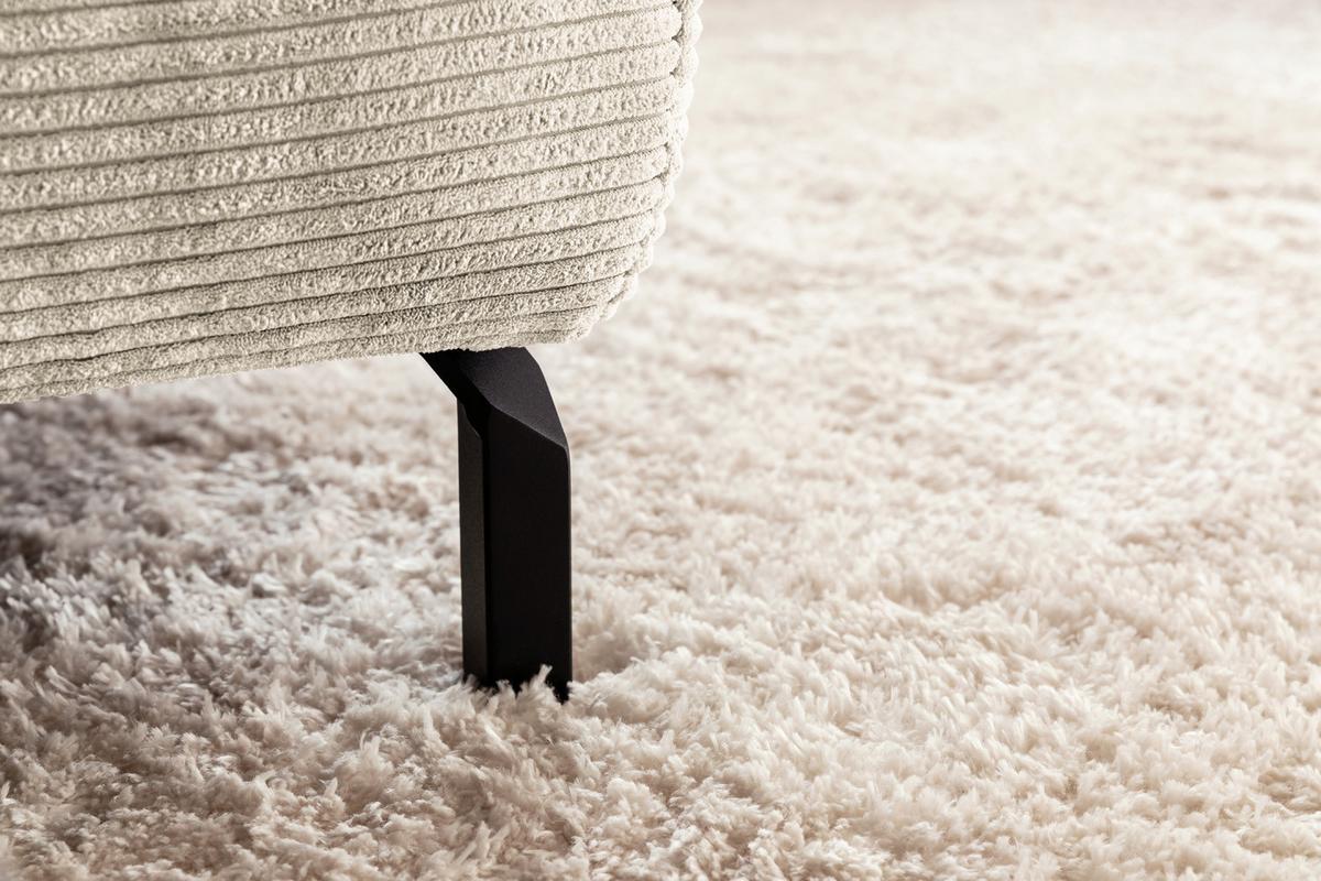 ECKSOFA DELIA Cremeweiß Cord Relaxfunktion - Creme/Schwarz, Textil/Metall (276/219cm) - KAWOLA