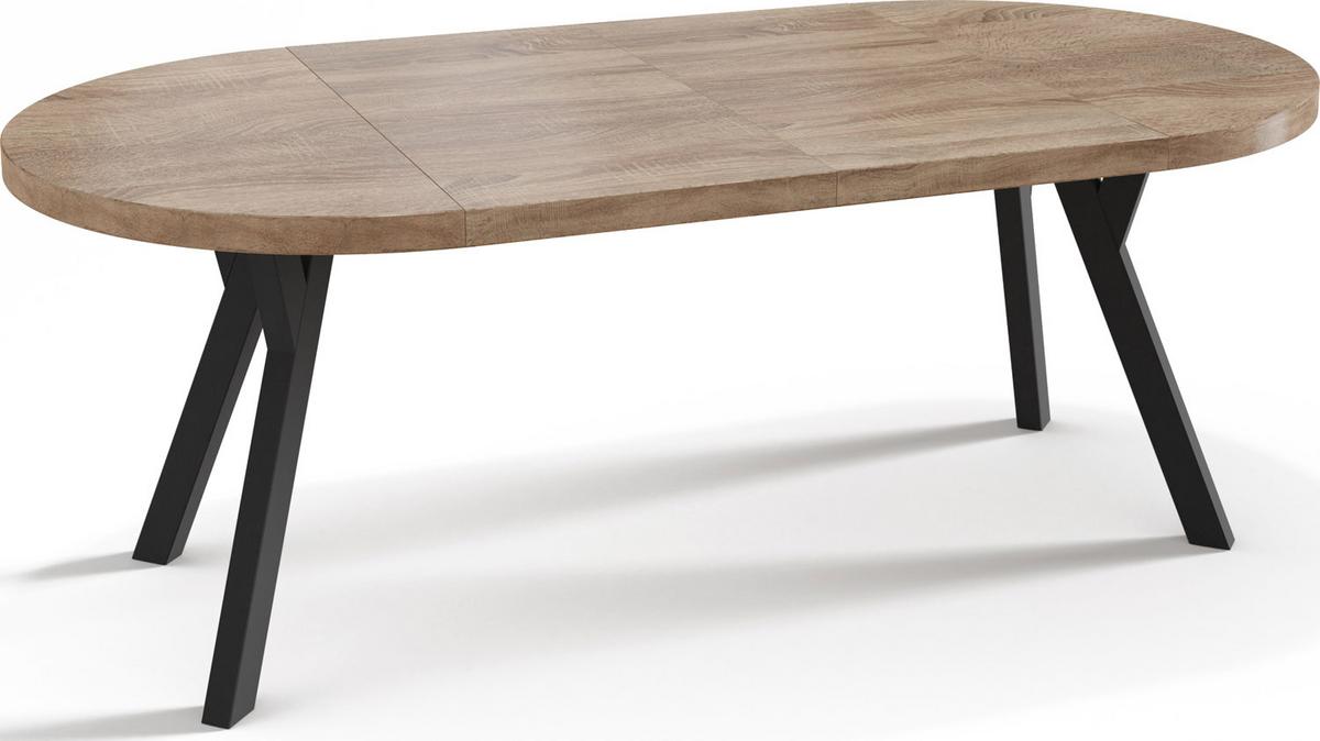 ESSTISCH Twixy runder ausziehbarer, Sonoma Eiche 90-170/90/76 cm - Schwarz/Sonoma Eiche, Holz/Holzwerkstoff (90/170/76cm) - WFL GROUP