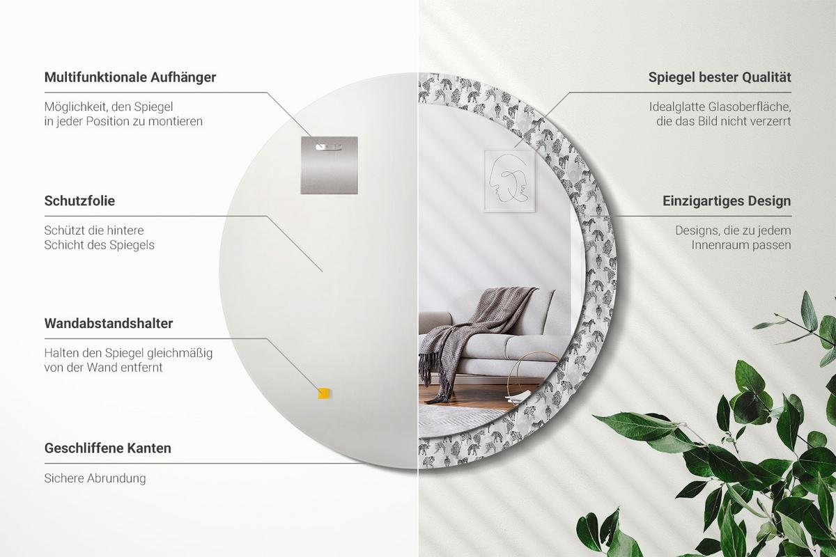 SPIEGEL Rund Ø 90 cm mit Aufdruck - Schwarz, Glas (90/90/0.4cm) - Wallfluent