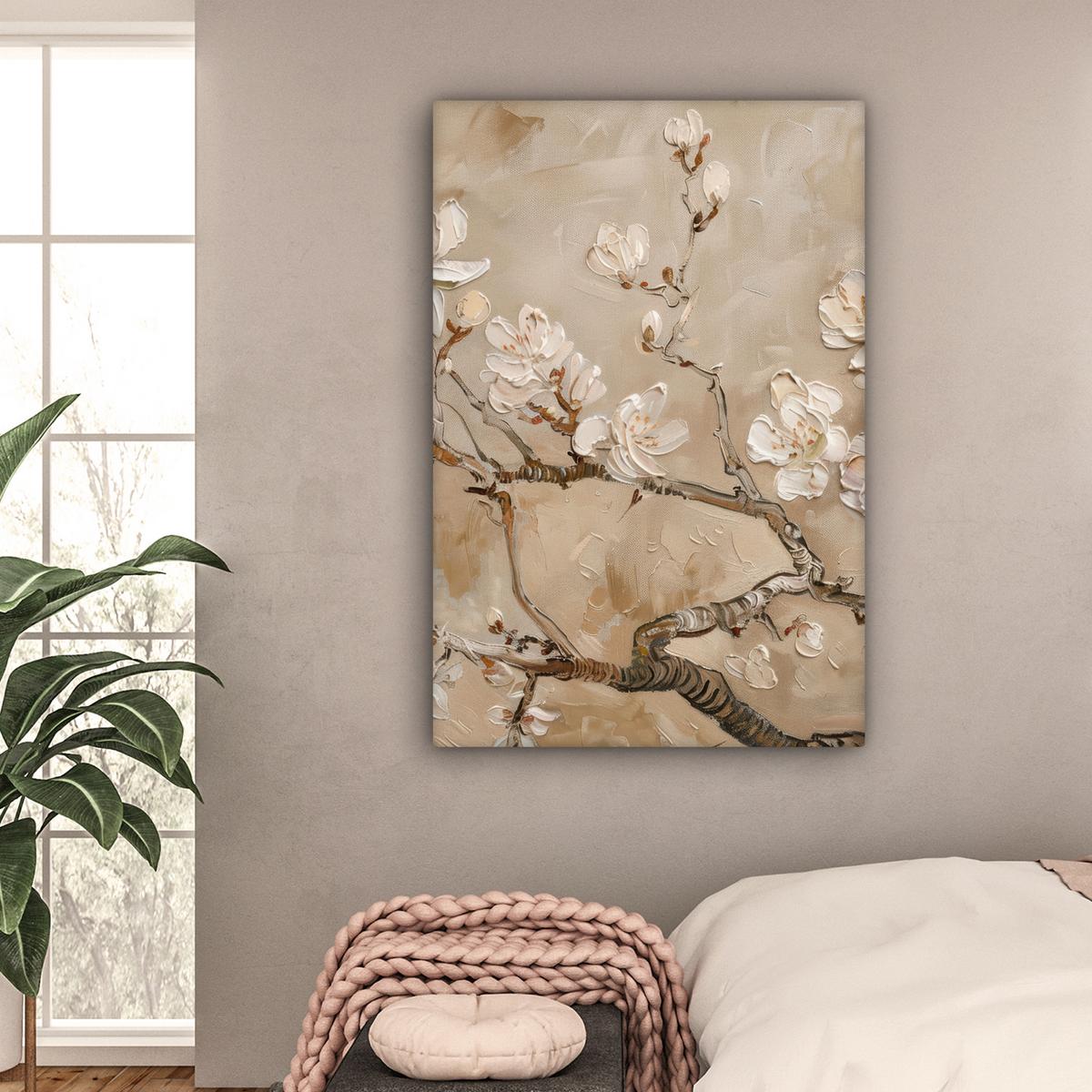 LEINWANDBILD Blumen - Modern - Beige - Weiß - Blüte Deko XXL 80x120 cm - Beige, Textil (80/120cm) - MuchoWow