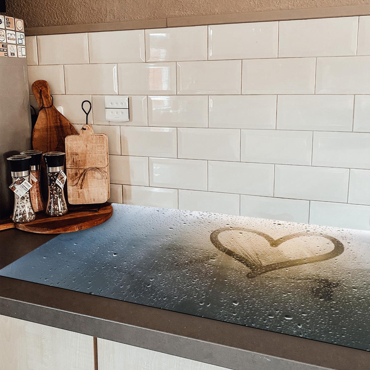 HERDABDECKPLATTE Herz - Kondenswasser - Wasser - 3D Induktionsschutz 91.6x52.7 cm - Grau, Kunststoff (91.6/52.7/0.2cm) - MuchoWow